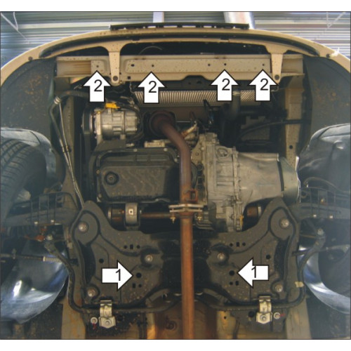 Защита Картера двигателя, КПП MOTODOR для Peugeot 206 2007-2012, Сталь 2 мм - Арт. 1613